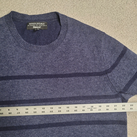 Banana Republic Sweater Men Large Blue Navy Stripes Wool Blend Crewneck Filpucci - Picture 9 of 9